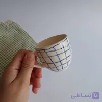 اسپرسو خوری سرامیکی دست ساز – طرح چهارخونه آبی