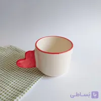 ماگ سرامیکی دست ساز – طرح دسته راه راه قرمز