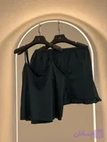 تاپ و شلوارک ساتن چین دار رنگ سبز درباری