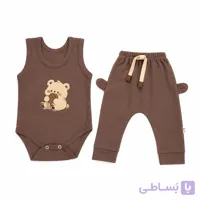 ست بادی شلوار بچگانه قهوه ای تدی مناسب 3 ماه تا 2 سال نخ پنبه دورو