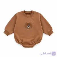 بادی بچگانه تدی آستین بلند نسکافه ای مناسب 6 ماه تا 24 ماه