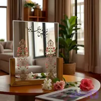 آینه دکوری پایه چوبی رونیکا مدل U بزرگ طرح دسته گل (کد Q8TWV)