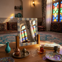 آینه دکوری پایه چوبی رونیکا مدل U بزرگ طرح الهی