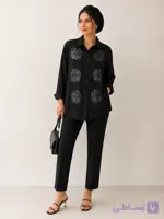 شومیز مشکی گل چرم Saloon