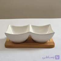 ظرف سرو سرامیکی با زیره چوبی