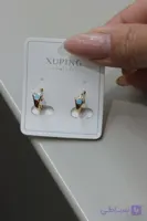گوشواره ژوپینگ میناکاری آبی طرح بابانوئل | گوشواره زنانه ژوپینگ طرح زمستانه