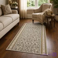 فرش کناره ماشینی 700 شانه طرح افشان طوسی کرم سایز 1×2 متر – کد 79495