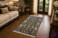 فرش کناره ماشینی 700 شانه طرح افشان اسلیمی مشکی طلایی سایز ۱×۲ متر – کد 79501