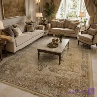 فرش ماشینی 1200 شانه پلی استر هیت ست تراکم 3600 طرح ترنج وینتیج بژ ۹ متری – کد 79340