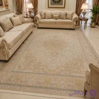 فرش ماشینی ۱۵۰۰ شانه پرنیان تراکم ۴۵۰۰ طرح لچک و ترنج کرم ۹ متری – کد 79346