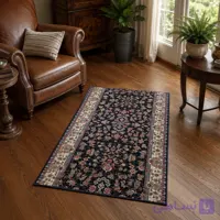 فرش کناره ماشینی 700 شانه طرح افشان گل‌ریز سرمه‌ای رنگارنگ سایز 1×2 متر – کد 79489