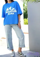 تیشرت زنانه نخ پنبه قواره دار با طرح Mountain Mama
