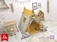 چادر بازی کودک طرح کلبه مدل مثلثی هندسی (زرد و طوسی) | Play House