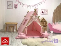 چادر بازی کودک طرح کلبه (Play House) رنگ صورتی سفید