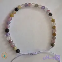 دستبند سنگی مهره‌ای تورمالین طبیعی هفت‌رنگ تراش‌دار کد ۷۰۳