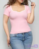 تیشرت یقه دلبری دخترانه سایز ۳۶ تا۴۲ موجودی صورتی پودری