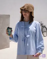 شومیز زنانه پاپیونی لینن طبیعی، سبک و خنک با طراحی خاص