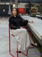 دامن زنانه خال خالی سفید سایز بندی ۳۶ تا ۴۲
