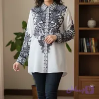 شومیز مجلسی طرح بته جقه آبی( ارسال فوری)