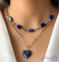 گردنبند دو لاین زنانه با سنگ اصل لاجورد رنگ‌ثابت