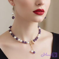 سرویس زنانه آمتیست و مروارید اصل | سنگ اصل و استیل رنگ ثابت