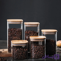 بانکه حبوبات پیرکس مربع درب بامبو( قطر ۱۰ سانتیمتر) ،وارداتی