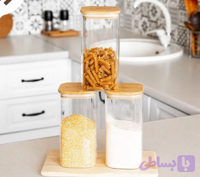 بانکه ادویه مربع پیرکس درب بامبو (قطر ۶/۵)وارداتی