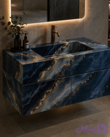 روشویی سرامیکی کابینتی دیواری CERAMADE مدل Aura Lapis لاجوردی رگه‌طلایی