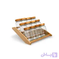 ست جا ادویه ۱۲ پارچه مکارتی به همراه استند چوبی