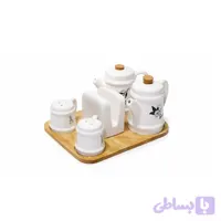 ست ظروف سرامیکی رومیزی با استند چوبی ۶ پارچه