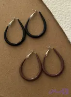 گوشواره حلقه ای مینا کاری رنگ قهوه ای