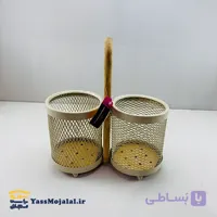 جاقاشقی دو قلو مدل توری رنگ کرم دسته چوبی
