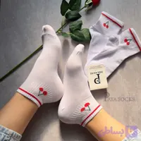 جوراب مچی دخترانه طرح آلبالو | سفید مینیمال و فانتزی