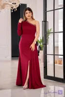 پیراهن مجلسی بلند مدل روزیار - تک آستین نگین‌دار