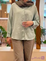 شومیز نخی زنانه سبز کمرنگ