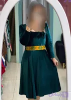 پیراهن زنانه مخمل درجه یک مدل Emerald Belt کمربنددار فری‌سایز