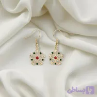 گوشواره طرح دانه برف با نگین سبز و قرمز