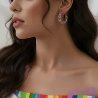 گوشواره حلقه‌ای با دانه‌های رنگارنگ