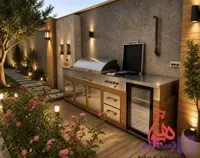 کباب پز آیلند ۲/۵ متری استیل ترمو با پلوپز و سرخکن و سینک