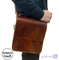 کیف مردانه دوشی مدل دسته آزاد چرم طبیعی شتر با ۵ جای تفکیک شده