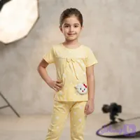 لباس راحتی دخترانه کودک؛ تیشرت و شلوارک نخی زرد