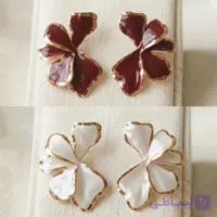 گوشواره استیل رزینی نیمه گل سفید و زرشکی