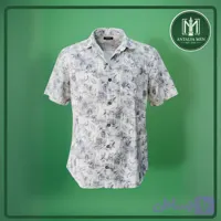 پیراهن باکسی گلدار مردانه مدل برگ سفید سرمه‌ای (وارداتی)