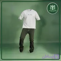 ست شلوار جین راسته سبز زیتونی + تیشرت نخ و پنبه سفید | استایل ساده اسپرت مردانه