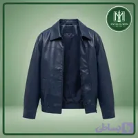 کاپشن چرم مردانه سرمه‌ای زیپ فلزی مدل زارا