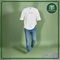 ست شلوار جین آبی کلاسیک راسته + تیشرت سفید نخ و پنبه | استایل مینیمال مردانه