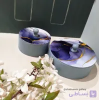 شکلات‌خوری چوبی دست‌ساز دکوپاژ طرح سنگ مرمر با رگه‌های طلایی