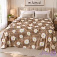 پتو مسافرتی دونفره گل بابونه کرکره‌ای 200×220