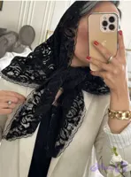 روسری مجلسی مشکی لبه تور دانتل مخمل فرانسه(تک و عمده)