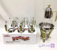 ست قوری وارمردار و فنجان پیرکس ضخیم برند نجیب رنگ ثابت درجه ۱